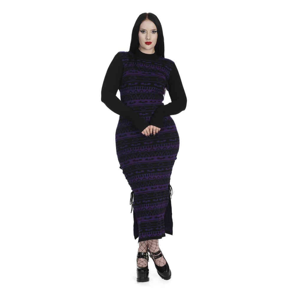 Banned - Bat Bone Pencil dress - Black/Purple